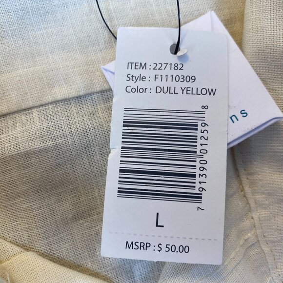 Tenth + Ocean Mens Shirt Large Short Sleeve Button Up Dull Yellow Washable Linen - Picture 7 of 14